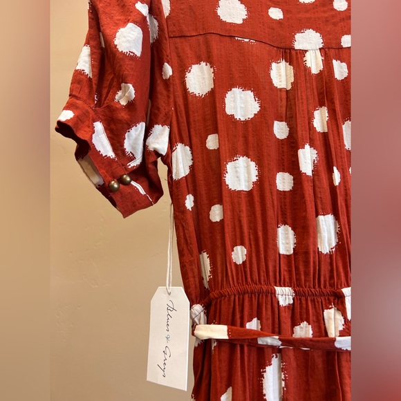 Rust red maxi dress with balloon sleeves and front tie - Picture 5 of 5